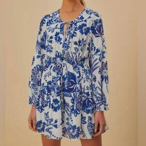 Farm Rio Flowerful Birds Off-White Floral Swiss Dot 100% Cotton Mini Dress